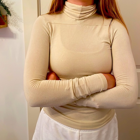 Beige Turtle Neck Stretchy Top - Picture 2 of 3